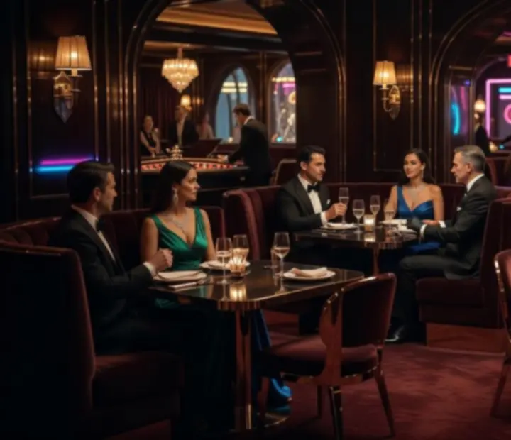 Vue nocturne élégante sur un espace casino de luxe