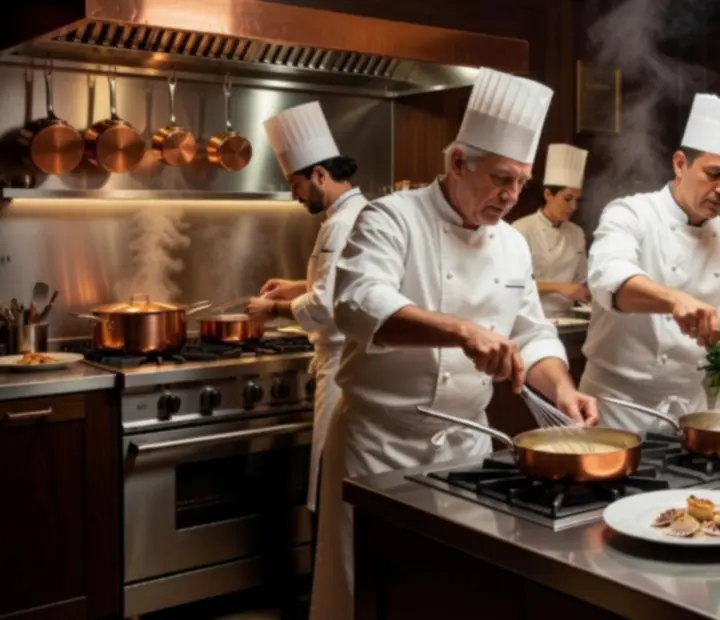 Brigade de cuisine de Flora Liae en service dans une atmosphère prestigieuse