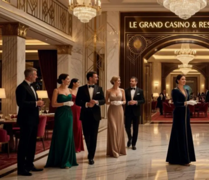 Entrée immersive dans l'univers du restaurant casino de luxe