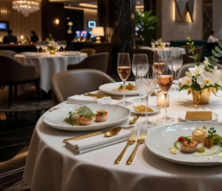 Table gastronomique raffinée au sein d'un restaurant de casino de luxe